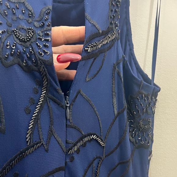 Aidan Mattox Midnight Blue sequins sleeveless Floral Maxi Dress - Picture 9 of 11